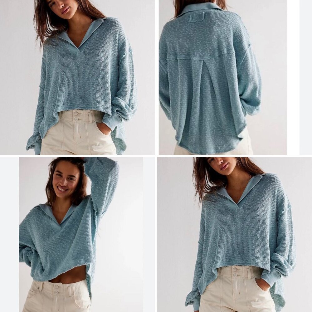 We The Free Catch Waves Hacci Top in Blue Haze XL NWT